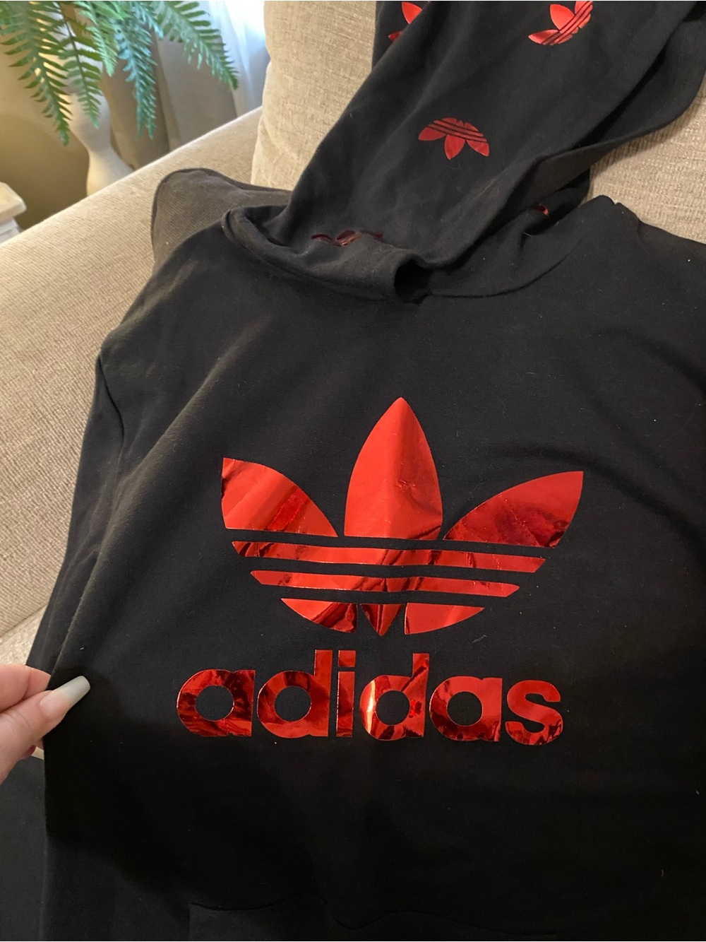 adidas Black Hoodie with Red Foil Trefoil